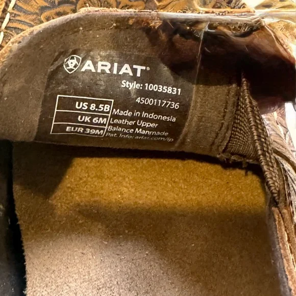 Ariat Cruiser Women's Brown Floral Embossed Leather Cruiser Shoe Size 8.5B NEW - Picture 7 of 10